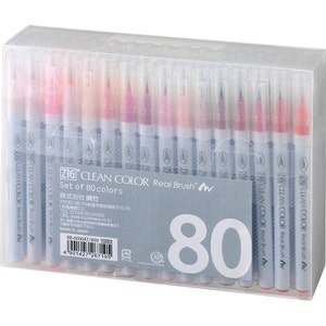 80 Kuretake ZIG Fude Clean Color Real Brush Pens Markers; Watercolor Brush Pens Markers Set, Artist, Painting, Adult Book Coloring