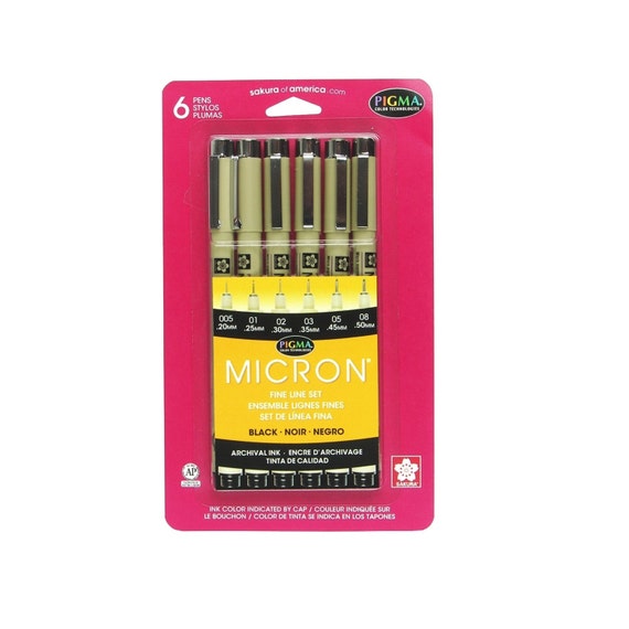  SAKURA Pigma Micron Fineliner Pens - Archival Black Ink Pens -  Pens for Writing, Drawing, or Journaling - Assorted Point Sizes - 6 Pack