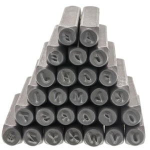 Juego de sellos de perforación de metal de 27 piezas, juego de sellos de letras mayúsculas, 2 mm, 1/6", fuente manuscrita; sellos de metal, madera, plástico y cuero