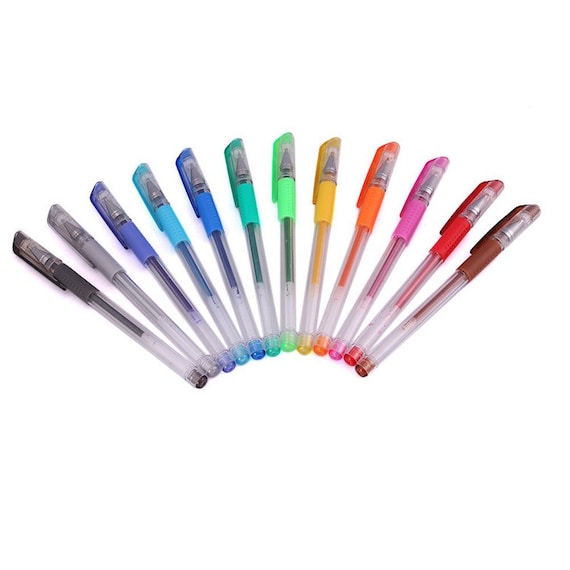 TanMit gel pens. Light blue, Pink, Glittery Dark blue, Green, Purple