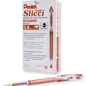 12 Bronze Metallic Gel Pens, Pentel Arts Slicci 0.8mm Medium Tip, Point; Japanese; Adult Coloring Books Bible Study Planner Kawaii Cute Pens
