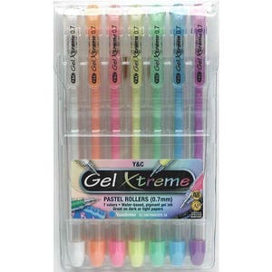 7 stylos gel pastel, pointe moyenne 0,7 mm, pointe ; Yasutomo, papeterie japonaise ; Des stylos gel qui fonctionnent vraiment sur du papier noir !