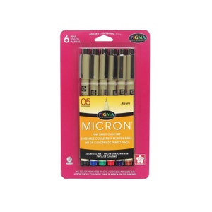 Sakura Pigma Micron Ink Pen Marker Set 05, Color, 0.45mm Tip; Sakura 6 Coloring Book Pens; Anime, Manga, Art, Drawing