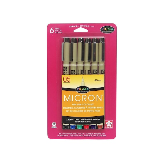 Sakura Pigma Micron Ink Pen Marker Set 05, Color, 0.45mm Tip Sakura 6  Coloring Book Pens Anime, Manga, Art, Drawing 