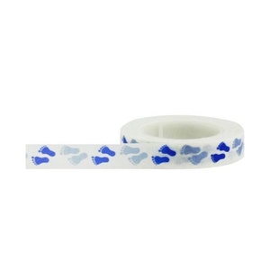 Fita adesiva de papel com pegadas azul bebê, decorações de 0,39" (10 mm) x 16,4 jardas (15 metros), embrulho de presente, álbum de recortes, confecção de cartões