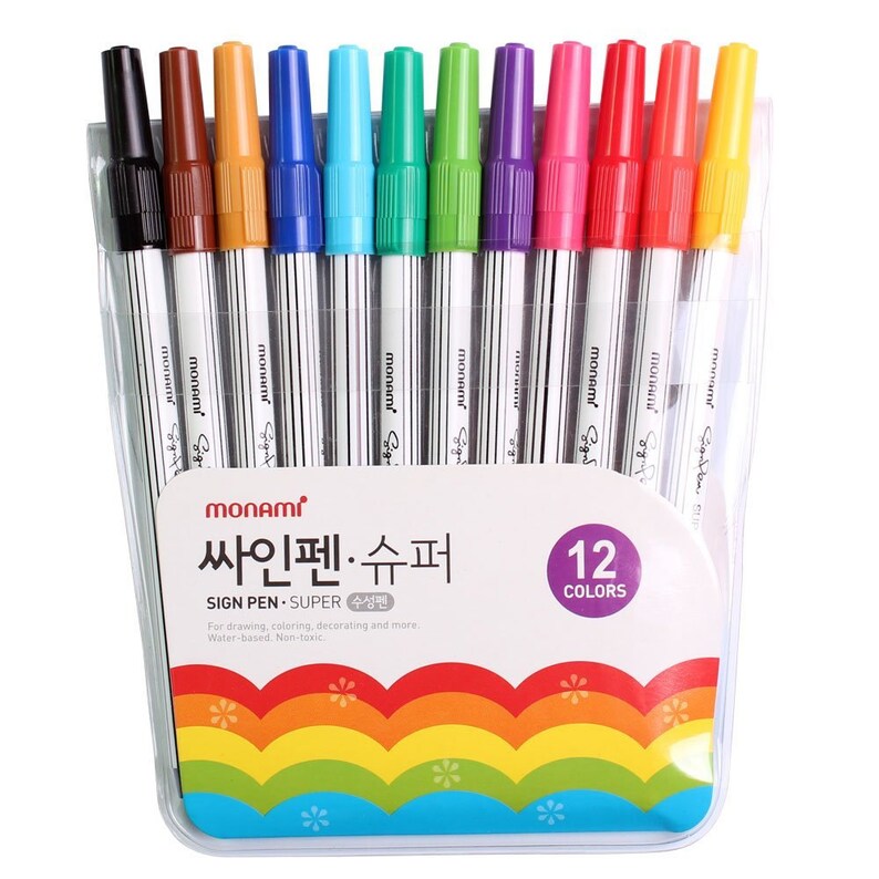 12 Monami Super Markers Korean Felt Tip Sign Pen Coloring Etsy