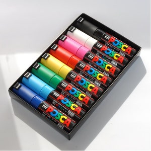 Uni-Posca Japan Paint Marker Pen, Bold Chisel Point, Set of 8 Color Markers; Drawing, Painting, Fabric, Surfboard, Anime, Manga
