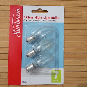 3 Sunbeam Klar Nachtlicht Ersatz Glühbirnen 7 Watt C7 7W 130V 3000HRS Candelabra Base Glühbirne