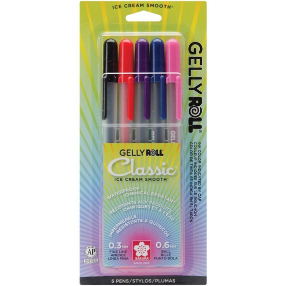 5 Sakura Gelly Roll Pens, Colored, Classic 5 Sakura Medium Point Gel Ink  Pen Set Adult Book Coloring, Bible Study, Planners 