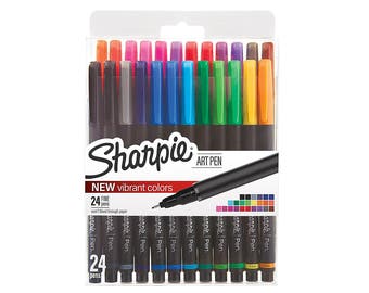 24 Plumas de Arte Sharpie; Escritura, Caligrafía Sharpie Fine Point Pen Stylo; Dibujo, Libros para colorear para adultos, Plumas de cepillador