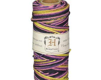 Purple Yellow Hemp Cord, Baker's Twine, Wrapping, Beading, Jewelry Cord, Cordage, 20-Pound, 3 Ply, 205 Feet