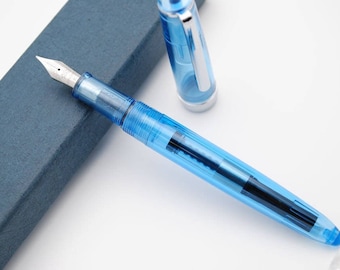 Pluma estilográfica azul translúcida Demonstrator, punta mediana, pluma estilográfica translúcida M, pluma de tinta para escritura, caligrafía y dibujo.