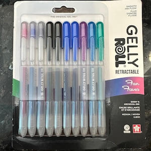 10 Sakura Gelly Roll Retractable Gel Pens, Sparkle Set, 0.8 Medium Point Gel Ink Pen; Journaling, Drawing, Glitter, Metallic, Blue, Black