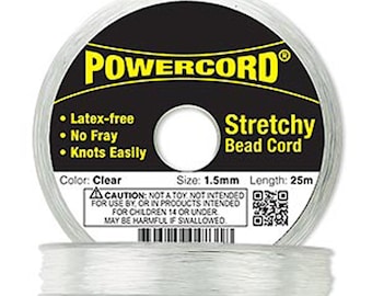 Strong Elastic Stretch Cord, 22lb Test; Tattoo Choker Necklace Bracelet Cord; 1.5mm, 0.06 inch, 25m; Clear Powercord Stretch Magic