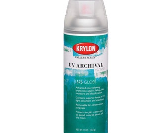 UV Resistant Archival Clear Gloss Coating Varnish Sealant; Krylon Gallery Series Aerosol Spray, 11 Ounce