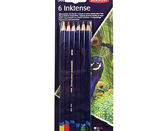 6 Watercolor Pencils, Derwent Inktense Watercolor Water Soluble Pencils; 4mm Core Derwent Drawing Book Coloring Watercolor Pencil, Tin