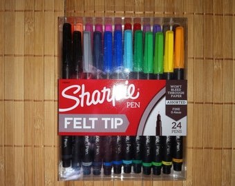 24 Sharpie Art Felt Tip Pens; Calligraphy, Writing Sharpie Fine Point, 0.4mm Pen Stylo; Drawing, Adult Coloring Books, Planer; 1983967