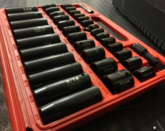 38 Piece 3/8" and 1/2" Drive Master Impact Socket Set, Standard SAE (Inch) and Metric (mm), Deep and Shallow, Duometric Sockets NEIKO 02443A