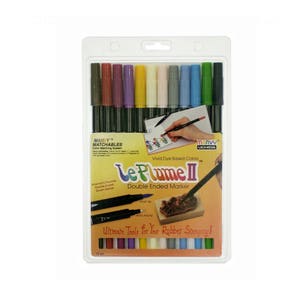 Dual Brush & Extra Fine Pen Markers 12 Set, Grundfarben; Uchida Le Plume II Dual Brush Pen Art Marker; Zeichnen, Malen Set