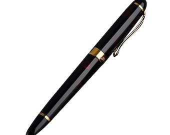 Fountain Pen, 18K Gold Nib, Black w Red Petals Fountain Pen, Ink Pen; Penne Stilografiche Füller Stylo à Plume 万年筆 Перьевая ручка, Fyllepenn