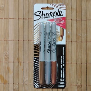 Gold, Silver & Bronze Metallic Sharpie Permanent Markers Fine Point, Tip; Opaque Metallic Ink Writes on Most Light and Dark Surfaces