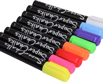 SuperChalks Color Liquid Chalk Marker Pens 8 Pack; 4mm Regular Tip; Brilliant Bold Colors