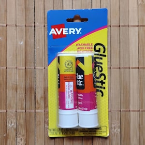 2 Permanent Glue Sticks; Avery Glue Stic White; Washable, Nontoxic, 00171