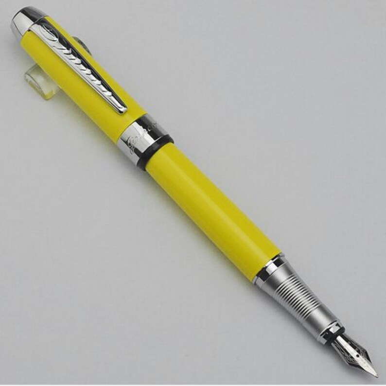 Plume jaune classique Reservoarpenna, plume moyenne Chrome Trim stylo plume, stylo Excellent pour lécriture, calligraphie, dessin, encrage image 3