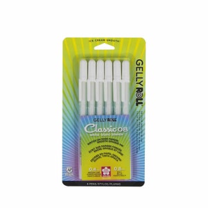 6 White Sakura Pens; Sakura Gelly Roll Classic Pens; Medium Point (0.4mm line/0.8mm ball) Anime, Manga, Illustration, Drawing, Scrapbooking
