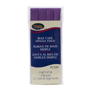 Nastro sbieco viola a piega singola, 12,7 mm x 3,6 metri. Per rifinire bordi dritti o curvi, accento di colore su capi di abbigliamento.