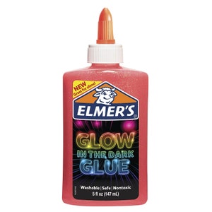 Pink Elmer&#39;s Liquid Washable Glow in the Dark Glue, Washable Adhesive, 5oz; Homemade Slime, Paper, Kid Crafts, Art Work, School, Cards