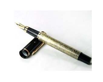 Fountain Pen, 14K Gold Nib, Golden Fountain Pen, Ink Pen for Writing, Calligraphy, Drawing, Inking Fountain Pen