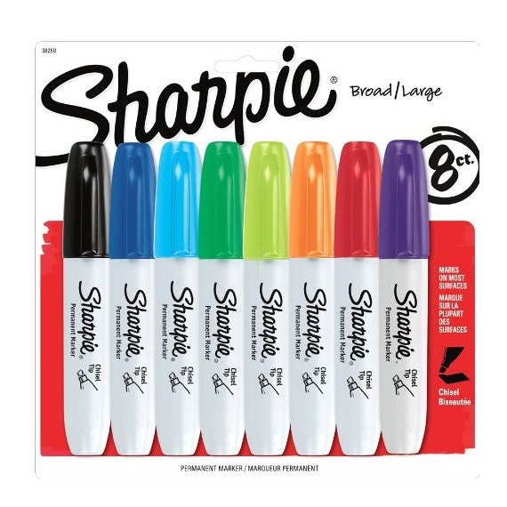 Sharpie Permanent Markers, Chisel Tip, Assorted Colors - 8 markers