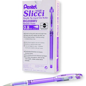 12 Violet Metallic Gel Pens, Pentel Arts Slicci 0.8mm Medium Tip, Point; Japanese; Adult Coloring Books Bible Study Planner Kawaii Cute Pens