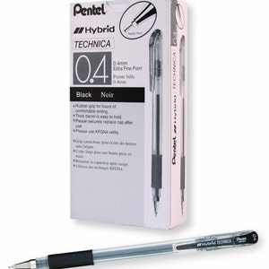 12 Black Pentel Hybrid Technica Gel Pens, 0.4 mm Tungsten Tip; Adult Coloring Books, Bible Journaling, Planner, Kawaii Cute Pens