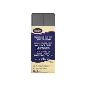 Nastro sbieco per rifinitura trapuntata a doppia piega, grigio chiaro, 22 mm x 2,7 metri. Rifinisce bordi dritti o curvi, creando un accento di colore sull&#39;abbigliamento.