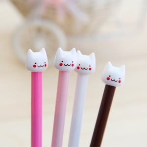 4 Kawaii Cat Pens; Cute Pens, Kitty Cat Korean Gel Ink Pens