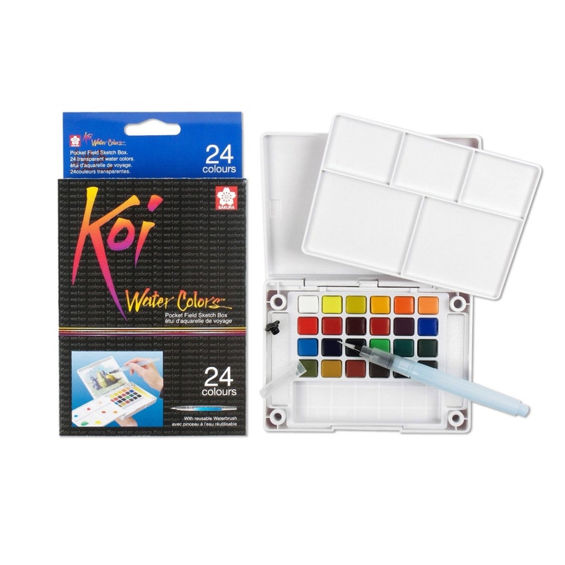 Sakura 24-Piece Koi Assorted Water Colors Field Sketch Set with Brush Anime, Manga, Art, Drawing, Painting image 1