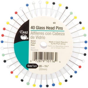 40 alfinetes retos, 1 1/4 pol., 32 mm, alfinetes com cabeça de vidro multicolorido; extra fino, delicado; artesanato, decoração, costura, bordado, costura