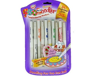 10 Food Coloring Markers, Pens; Edible Color Paint Markers; Edible Food Decorating Pens; FooDoodler, Fine Line Tip, Point
