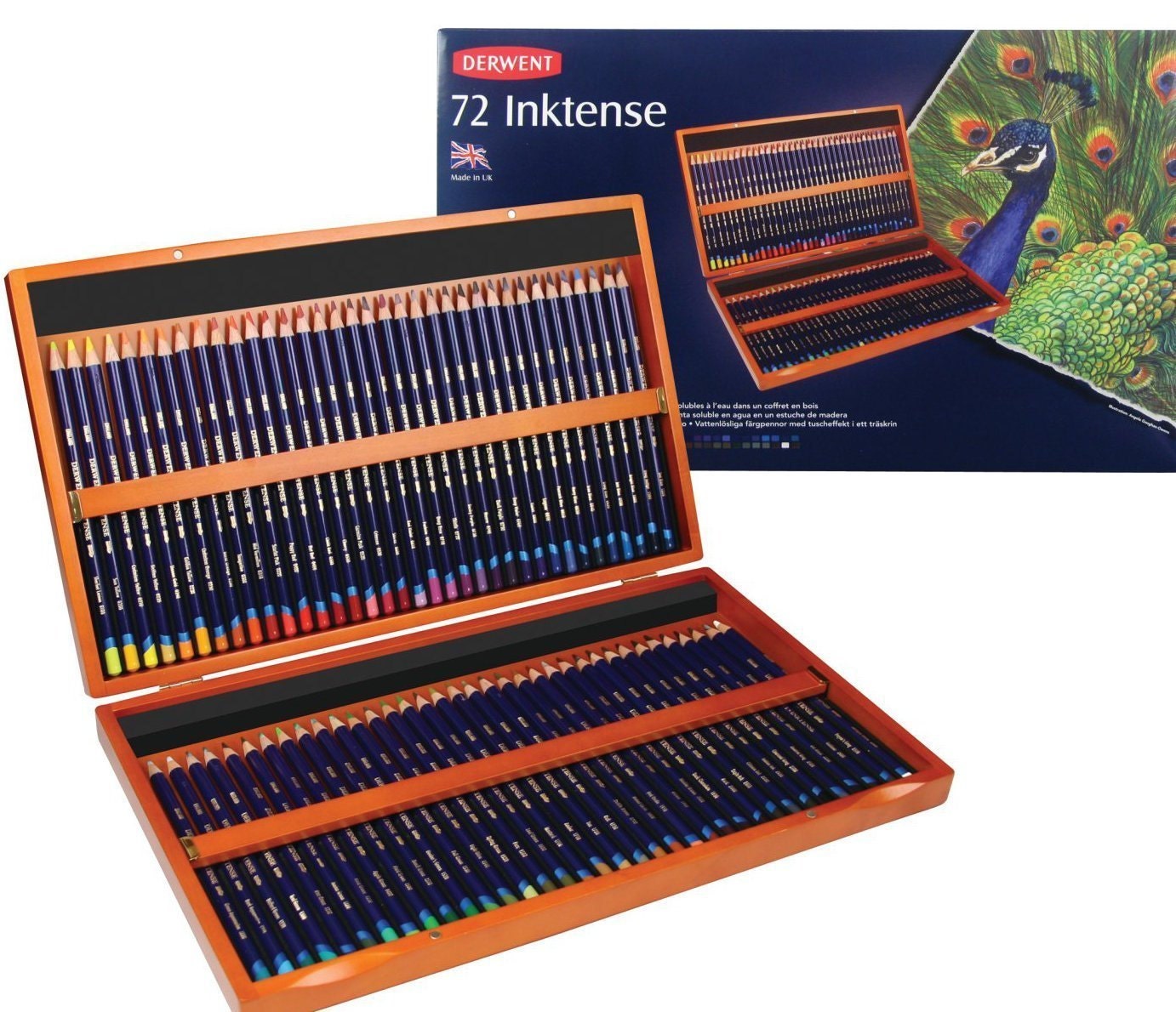 Derwent Inktense Colored Pencils - Assorted Colors, Wood Box Set of 72