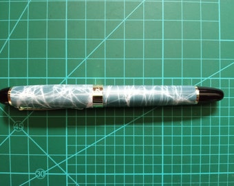 Stylo plume, plume plaquée or 18 carats, stylo plume en marbre bleu, stylo à encre; Penne stylisée Füller Stylo à Plume Fyllepenns