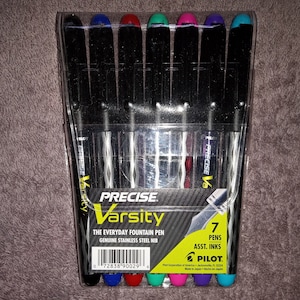 Plumas estilográficas desechables Pilot Precise Varsity, punta media Pilot Varsity, paquete de plumas estilográficas de 7 colores, 90029