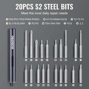 Mini Electric Precision Magnetized Screwdriver Set; S2 Steel Bits, Led Lights, Cordless; WorkPro