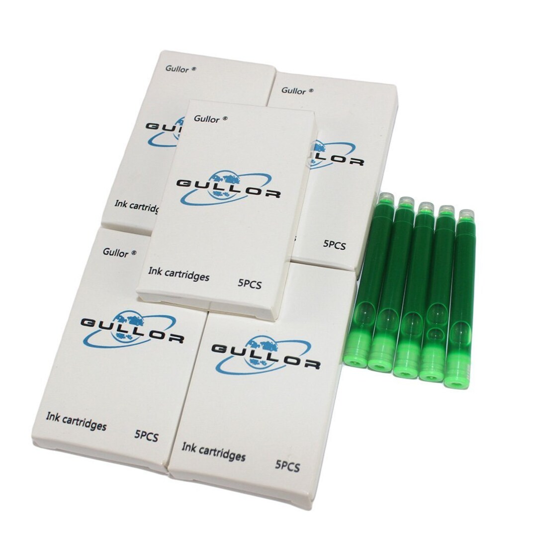 25 Green Fountain Pen Ink Cartridges, Standard International Size