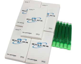 25 cartuchos de tinta verde para pluma estilográfica, tamaño internacional estándar.