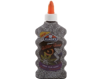 Black Elmer's Liquid Glitter Glue, Washable Adhesive, 6oz; Homemade Slime, Paper Crafts, Art Work, School, Kids, Scrapbooking, Card Making