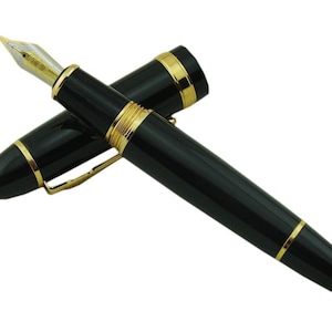 Fountain Pen, Reservoarpenna, 18kgp Gold Medium Nib Classic Black Fountain Pen, Excellent Ink Pen for Writing, Calligraphy, Drawing, Inking