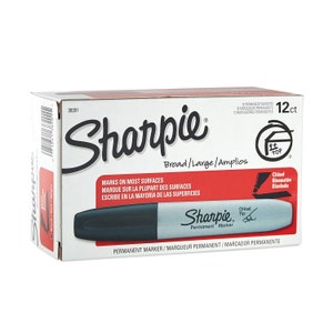 12 Sharpie Large Broad Permanent Black Markers, Keilspitze für feine und breite Linien; Illustration, Zeichnung, Schattierung, Rendering, Kunst, Kunsthandwerk