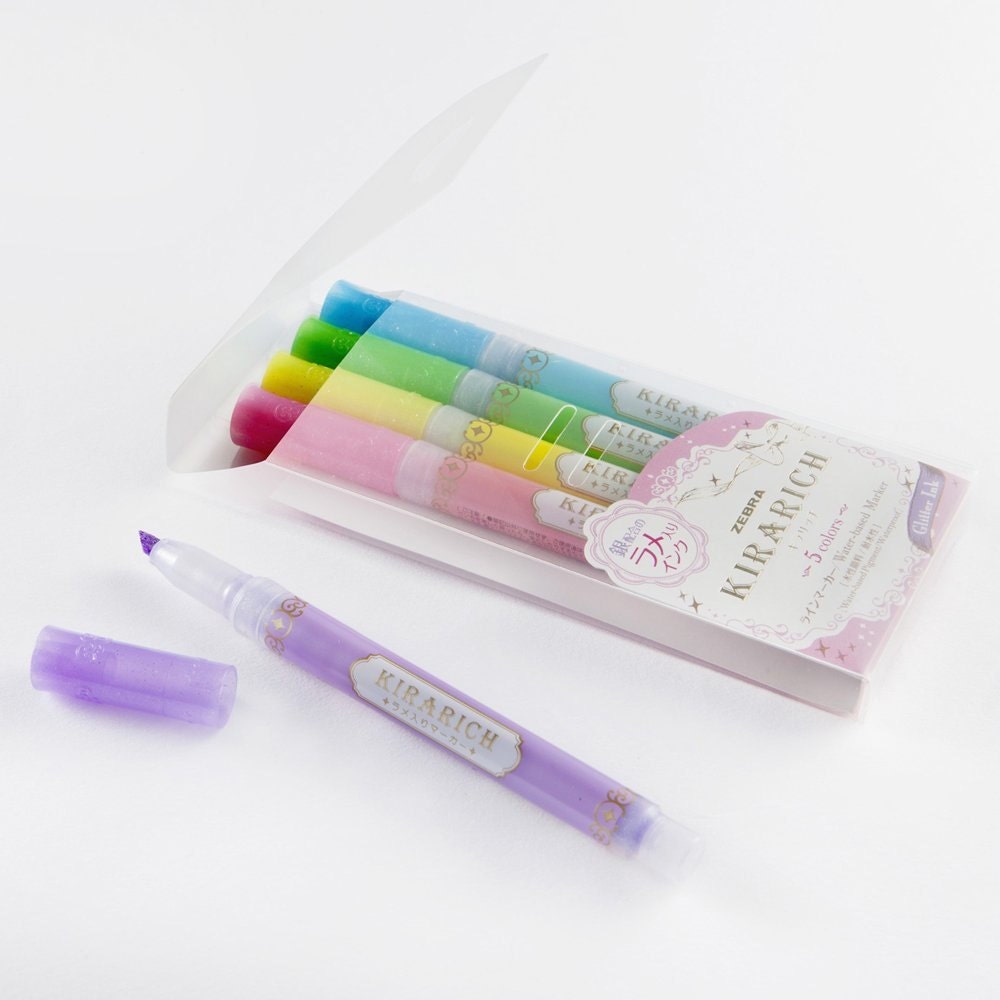 Zebra Glitter Highlighter, 5 Colors Japanese Import Kawaii Cute Pens Zebra  Glitter Kirarich Highlighter, Marker, Pen 